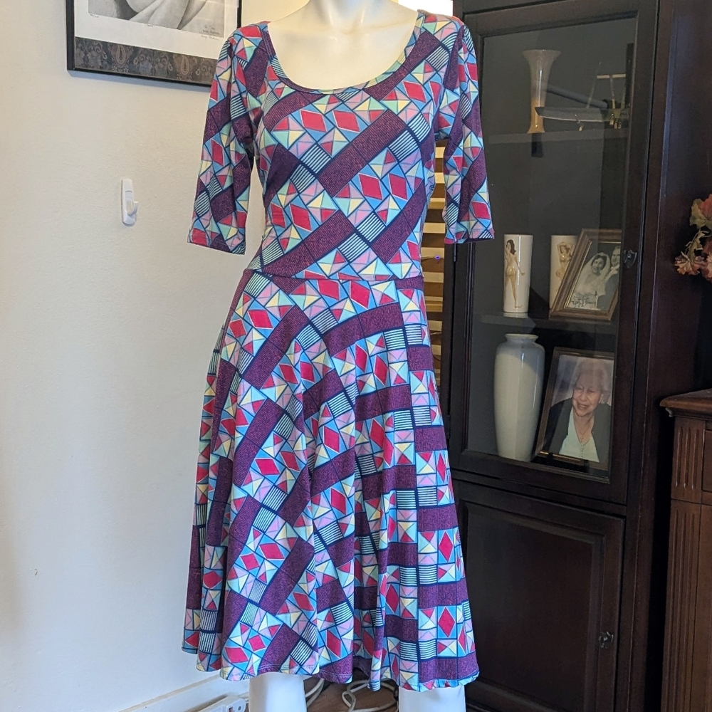 LuLaRoe Nicole Colorful Geometric Midi Dress